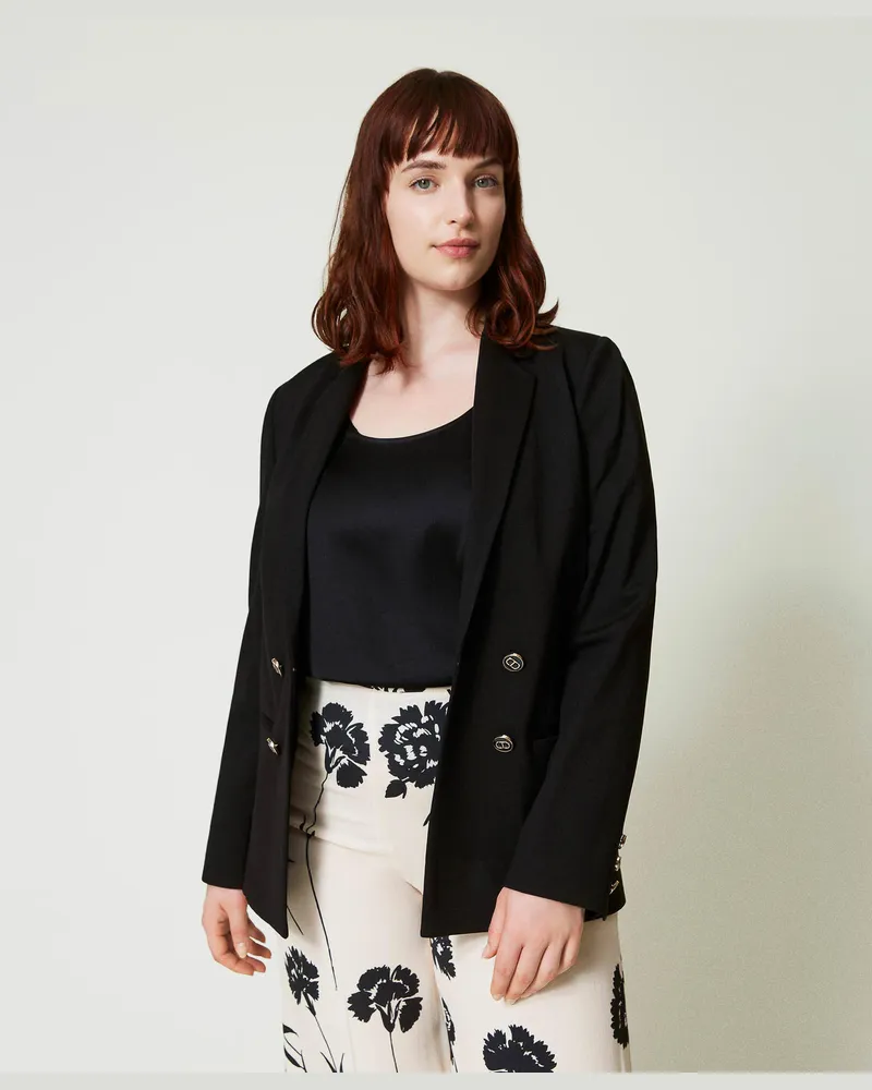Twin-Set Jacken und Outerwear - Blazer mit „Oval T"-Knöpfen, Schwarz, Größe Schwarz