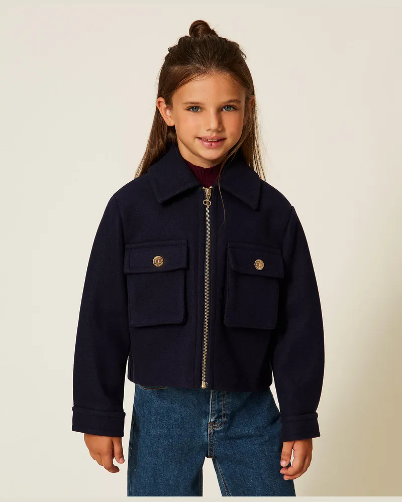 Twin-Set Jacken und Outerwear - Caban aus Tuch mit Reißverschluss, Klassisches Blau, Größe Klassisches