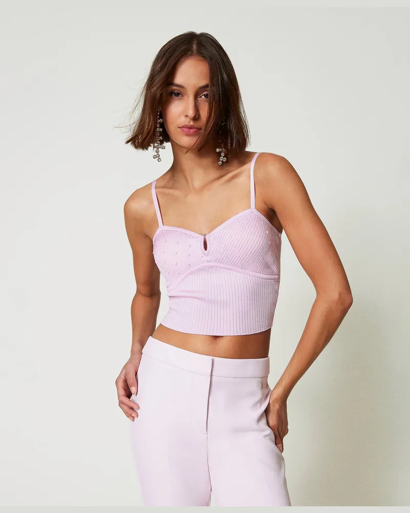 Actitude by Twinset Tops - Top aus Recyclinggarn mit Perlchen, „Pink Tulle"-Rosa, Größe: S 