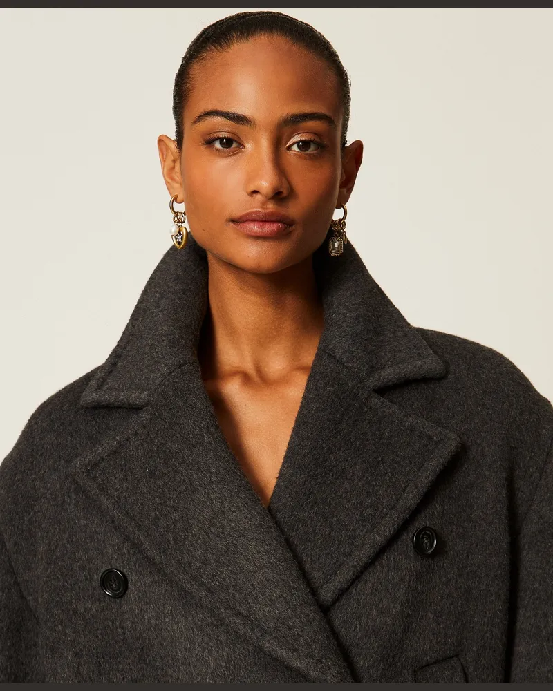 Twin-Set Caban aus Wollmischtuch, Damen, Anthrazitgrau-Melange Anthrazitgrau-melange