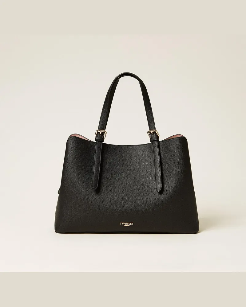 Twin-Set Taschen - Tote-Bag mit Schnallen, Zweifarbig Schwarz / "Parisienne"-Rosa, Einheitsgröße Zweifarbig