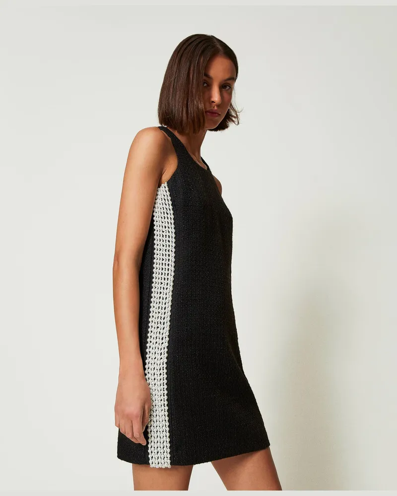 Actitude by Twinset Kleider - Kurzes Kleid in grober Weboptik mit Perlen, Schwarz, Größe Schwarz