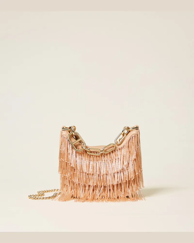 Twin-Set Taschen - Tasche „Croissant" mit Perlenfransen, Hell-Nude, Einheitsgröße 