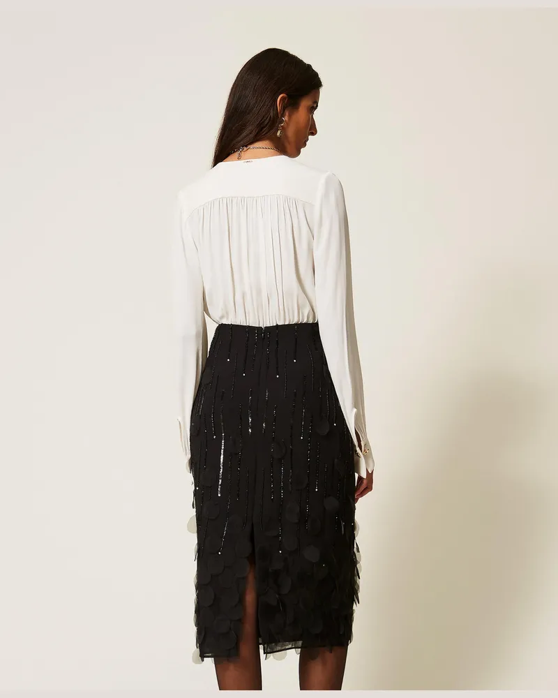 Actitude by Twinset Midirock aus Georgette mit Stickerei Schwarz