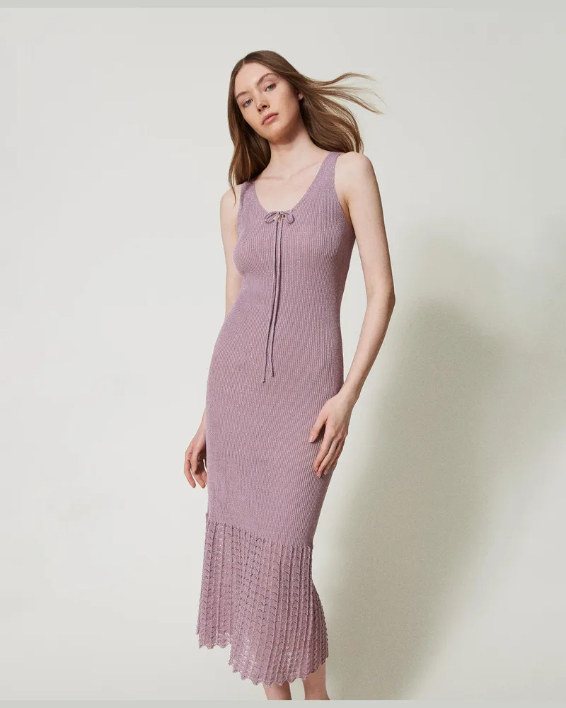Twin-Set Kleider - Maxistrickkleid aus Leinenmischung, Glycin-Lurex, Größe Glycin-lurex