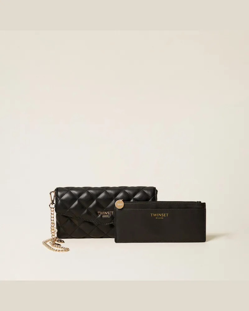 Twin-Set Brieftaschen-Set mit Logo, Damen, Schwarz Schwarz