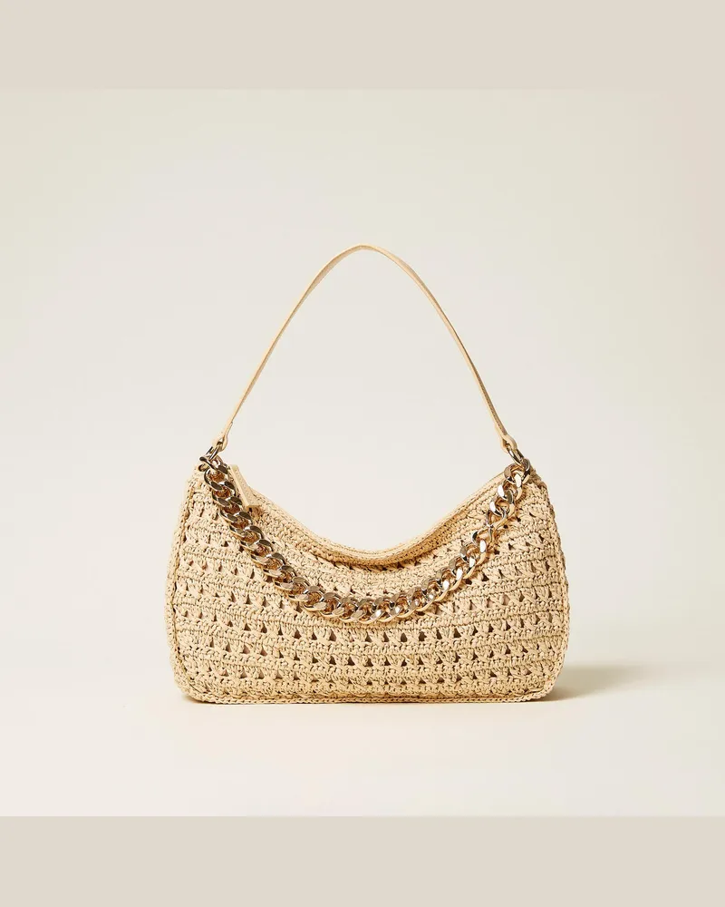 Twin-Set Große 'Liliane'-Tasche aus gehäkelter Raffia Stroh