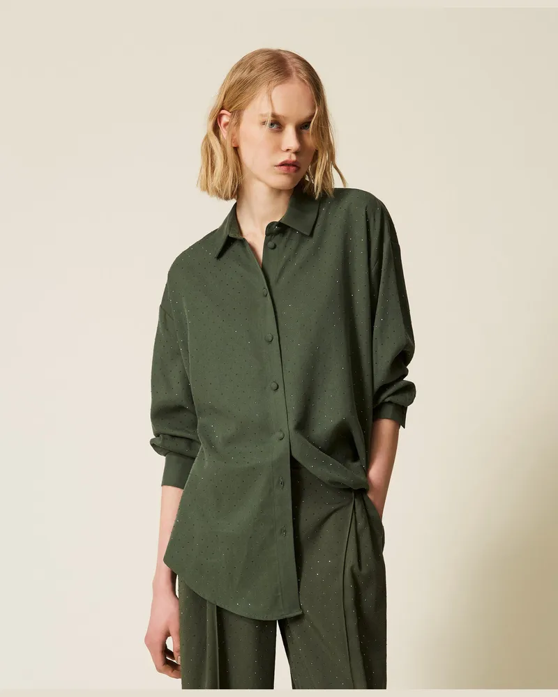 Twin-Set Hemden - Hemdbluse aus Twill mit Nieten, „Thyme"-Grün, Größe „thyme“-grün