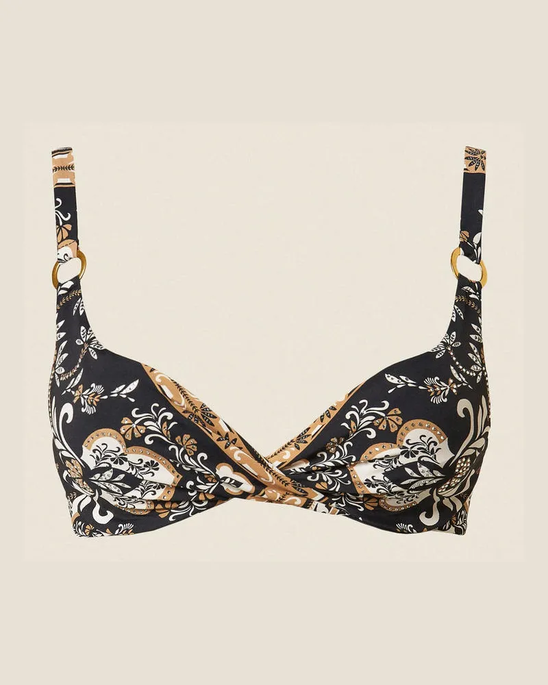 Twin-Set Bademode - Bügel-Bikinitop mit Print und Strass, Print Foulard Schwarz, Größe Print