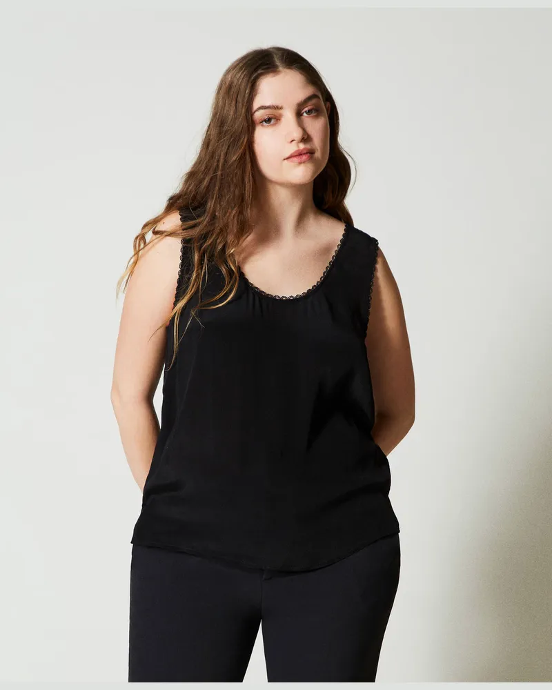 Twin-Set Tops - Top aus Seidenmischung, Schwarz, Größe: 38 