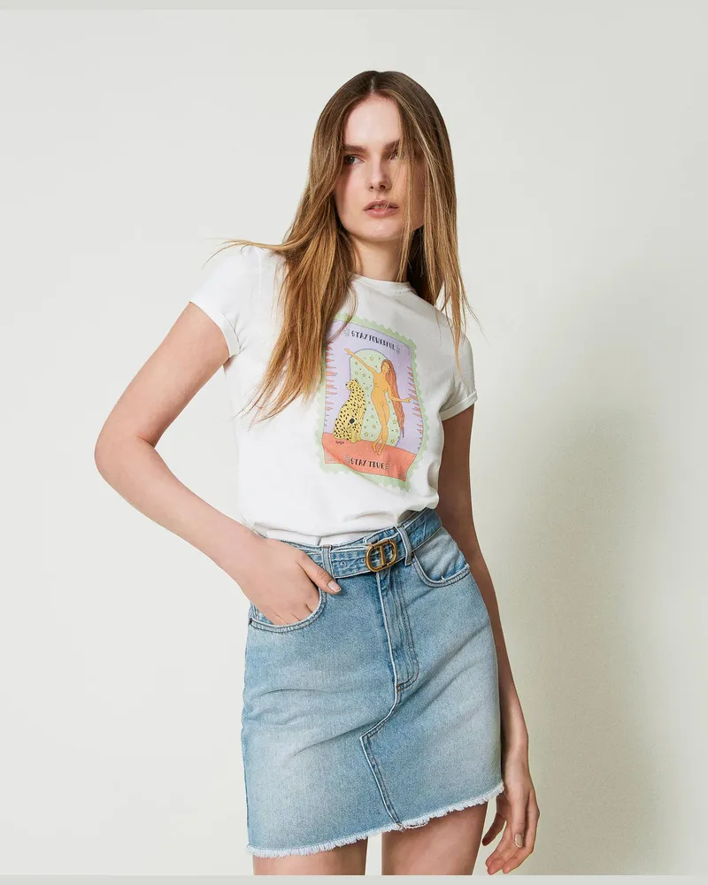 Twin-Set T-Shirts - T-Shirt im Slim-Fit von Giglio Tigrato x Twinset, Print Stay Powerful, Baumwolle, Größe: XXS 