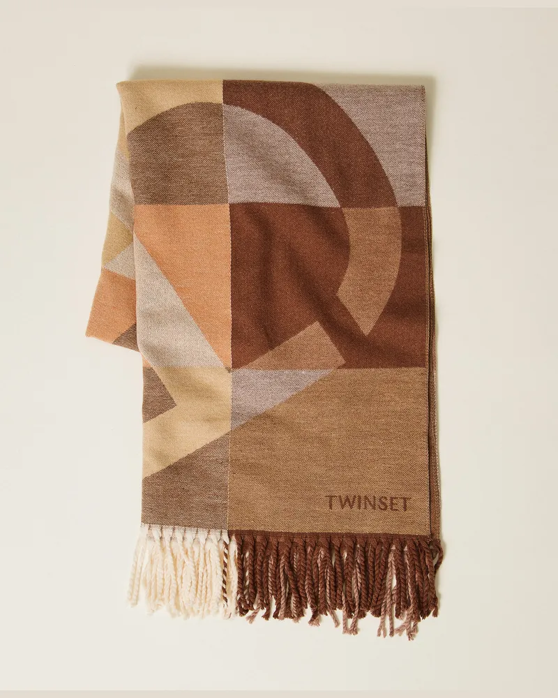 Twin-Set Accessoires - Stola aus Jacquardtuch mit Oval Ts, „Land"-Braun, Einheitsgröße „land“-braun