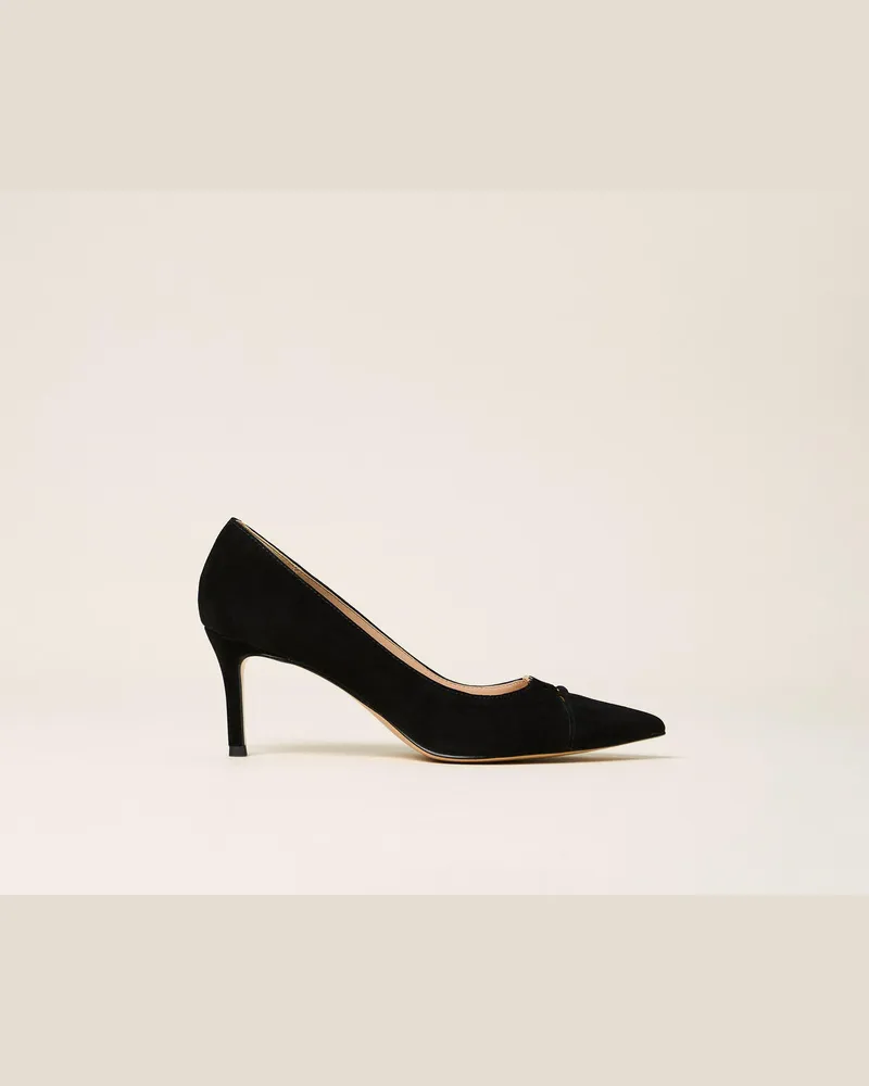 Twin-Set Pumps aus Veloursleder mit Logo Schwarz