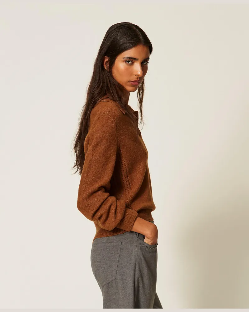 Actitude by Twinset Pullover im Polostil mit Stickerei Toffee