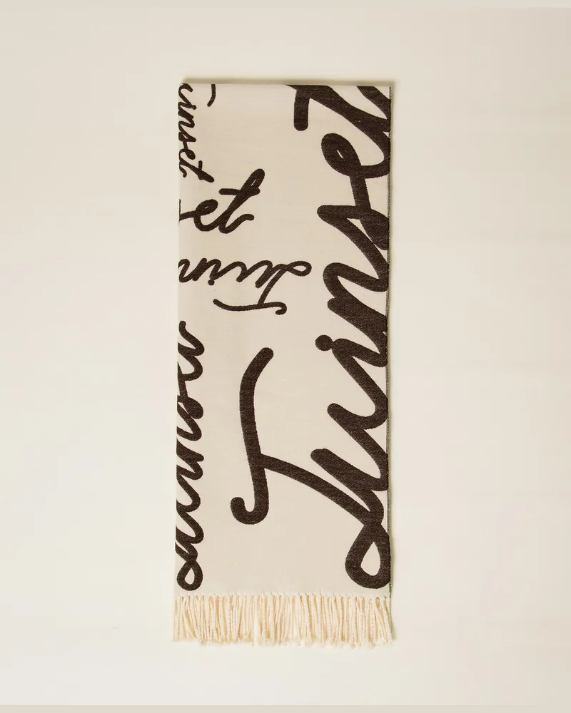 Twin-Set Accessoires - Jacquardstola mit Logo-Lettering, Zweifarbig Light Natural / Black Chocolate, Einheitsgröße Zweifarbig