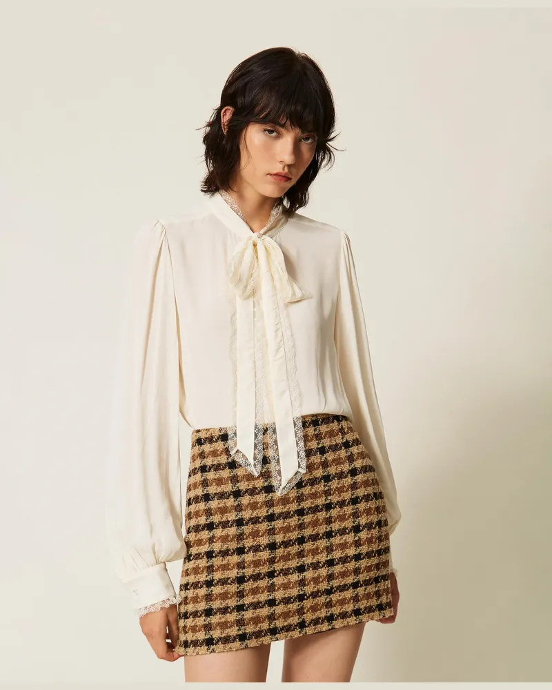 Twin-Set Hemdbluse aus Crêpe de Chine mit Schleife Perlmutt