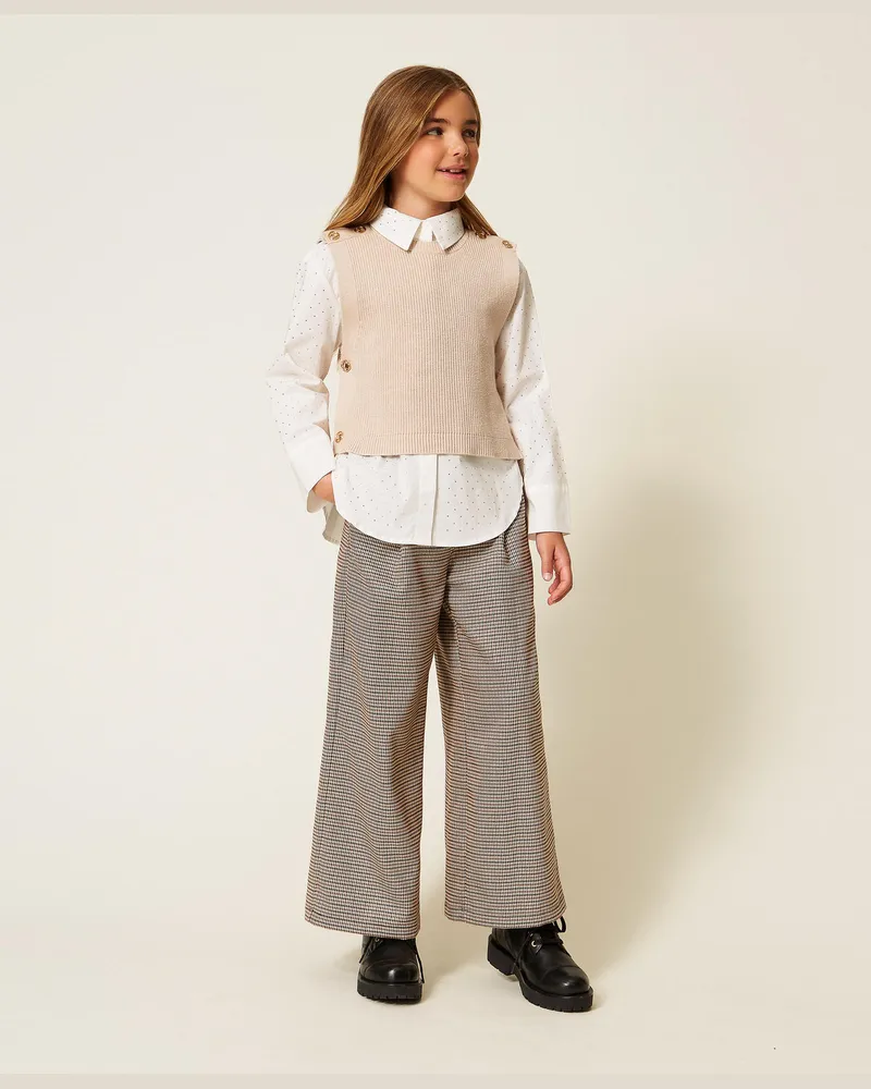 Twin-Set Hosen - Hose mit Hahnentrittmuster, Hahnentrittmuster Camel, Kariert, Größe Hahnentrittmuster