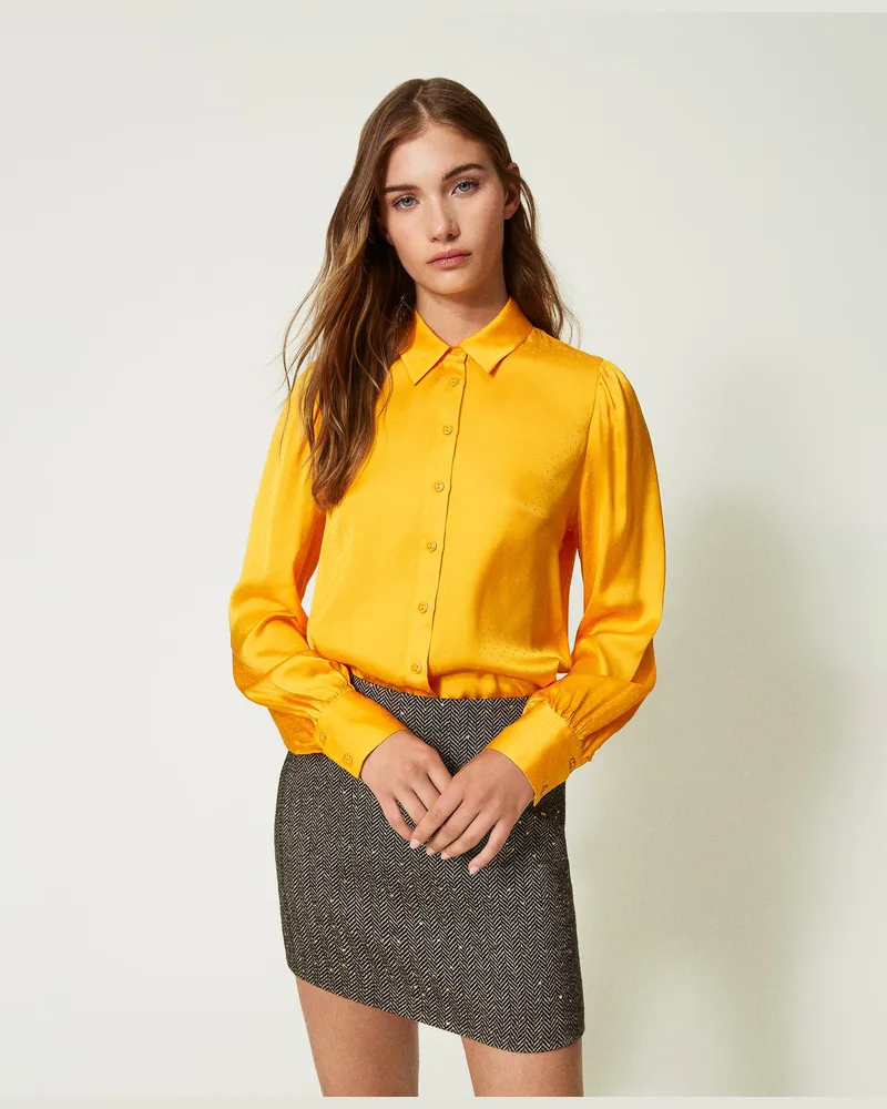 Twin-Set Hemden - Jacquardhemd mit Tupfen, „Radiant Yellow"-Gelb, Größe „radiant