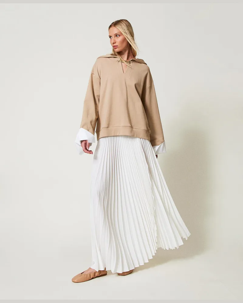 Twin-Set Röcke - Maxirock aus Crêpe de Chine mit Plissees, Perlmutt, Größe: 44 