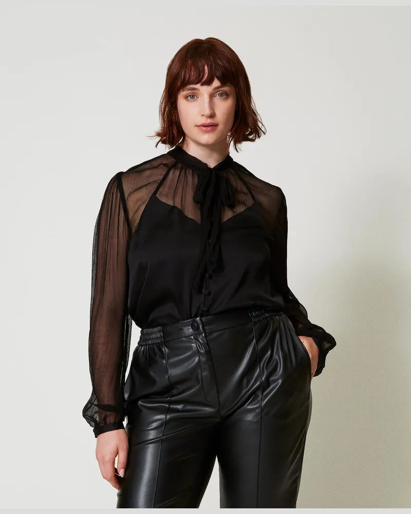 Twin-Set Hemden - Hemd aus Satin und Chiffon, Schwarz, Größe Schwarz