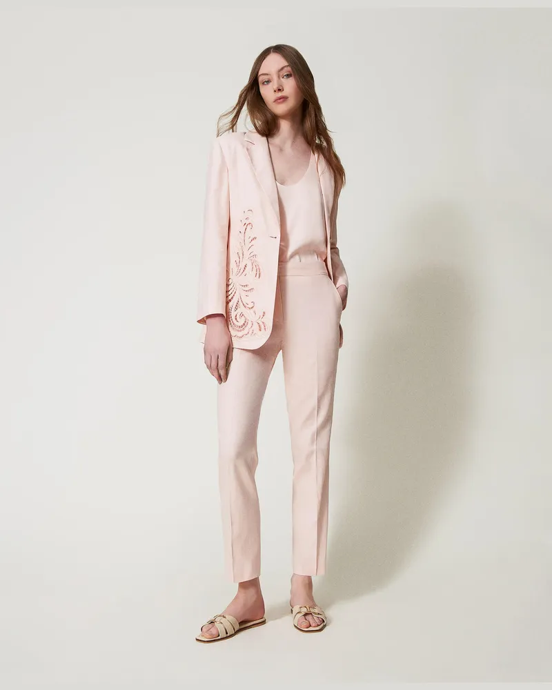 Twin-Set Hosen - Low-Waist-Hose aus Leinenmischung, Cupcake Pink, Größe Cupcake