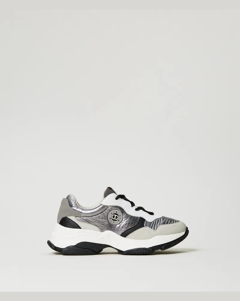 Twin-Set Schuhe - Color-Block-Sneaker im Laufschuhstil, Silber, Größe Silber