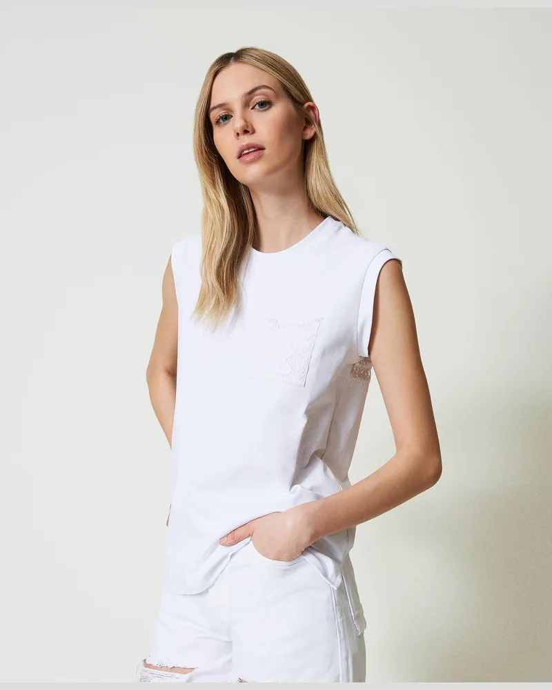 Actitude by Twinset T-Shirts - T-Shirt im Regular-Fit mit Spitze, "Papers"-Weiß, Größe: XXS 