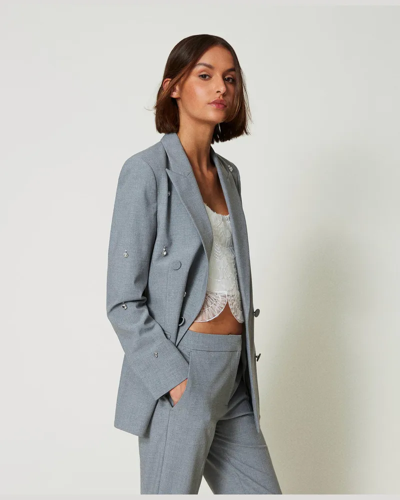 Actitude by Twinset Jacken und Outerwear - Von Hand bestickter Blazer, Graumelange, Größe Graumelange