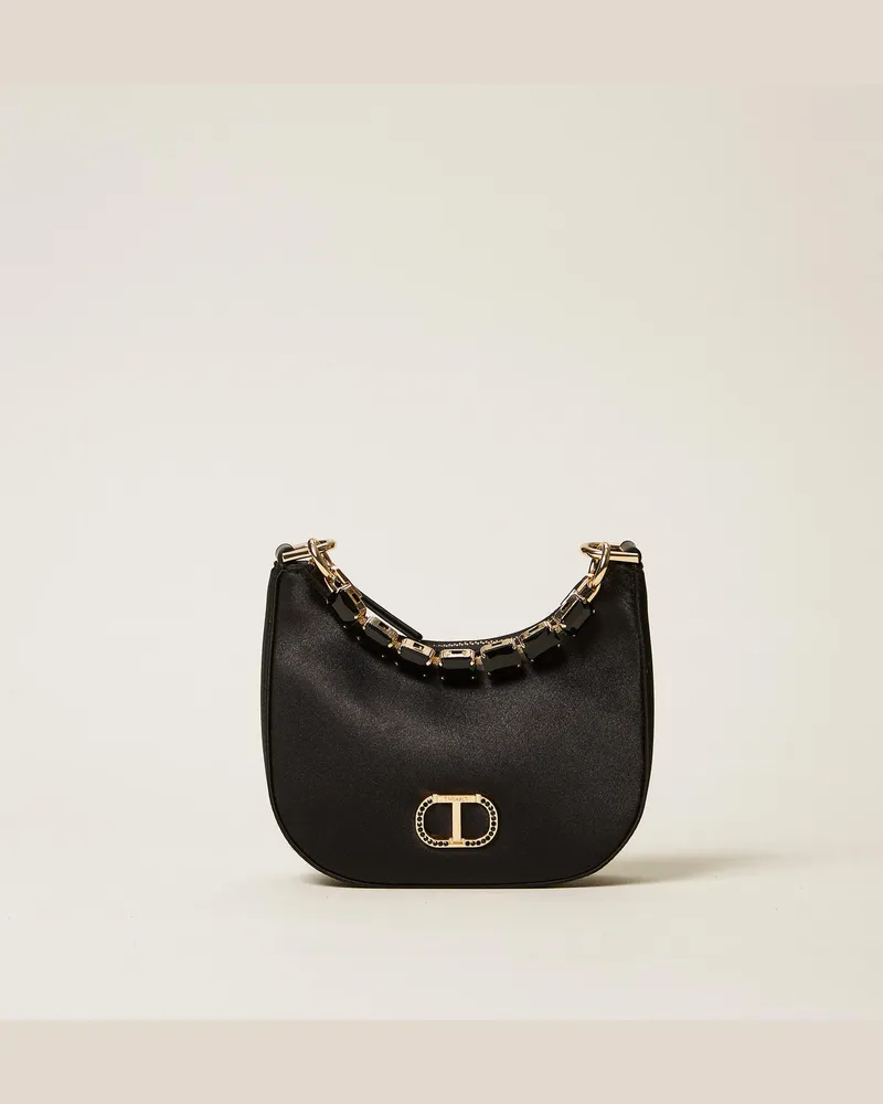 Twin-Set Taschen - Tasche „Croissant" aus Satin mit Strass, Schwarz, Einheitsgröße Schwarz