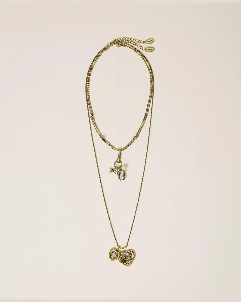 Twin-Set Halsketten-Set mit Anhängern, Damen, Natural Old Gold Natural