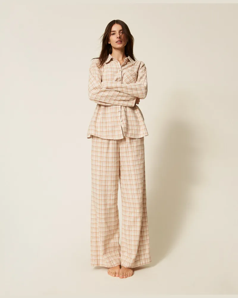 Twin-Set Unterwäsche und Nachtwäsche - Pyjama im Herrenstil mit Karomuster, Check Camel, Kariert, Größe Check