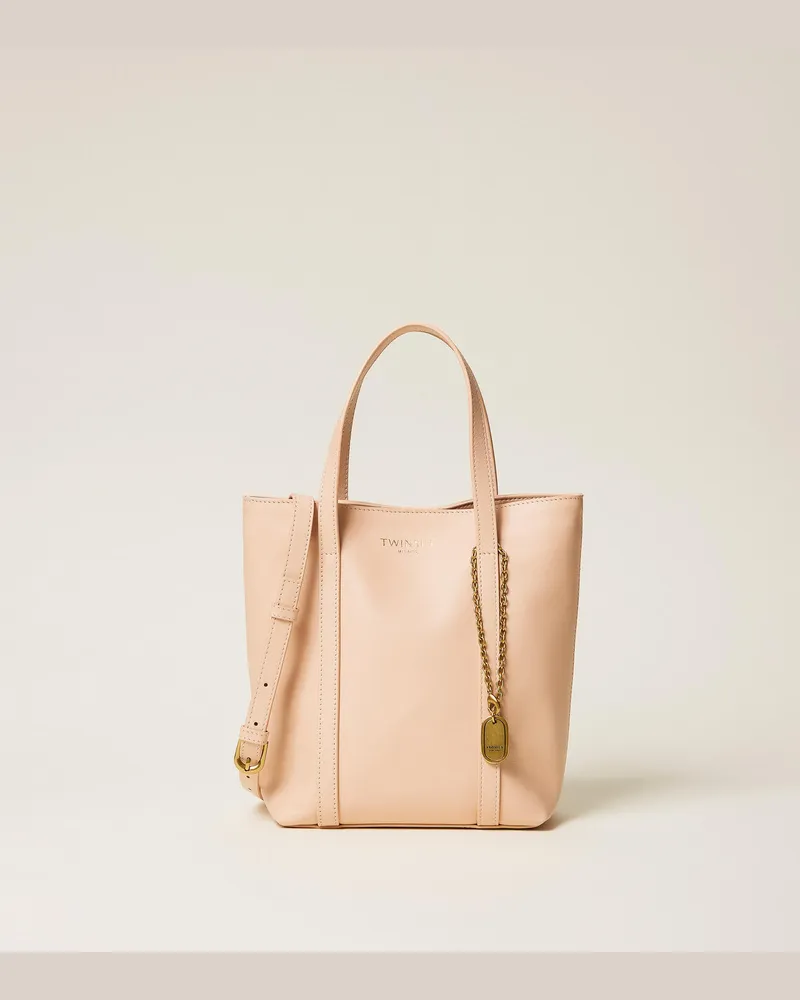 Twin-Set Shopper aus Leder mit Charm Pearl