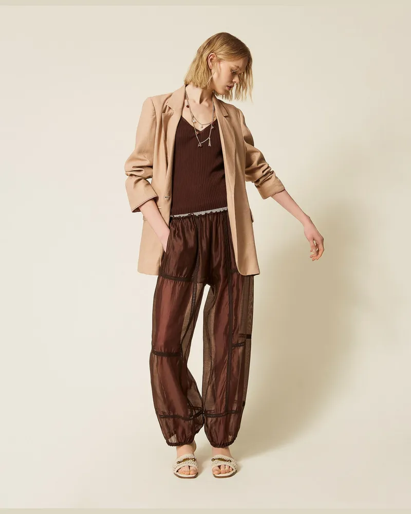 Twin-Set Hosen - Joggers aus Voile mit Spitze, Coffee Liqueur, Größe Coffee