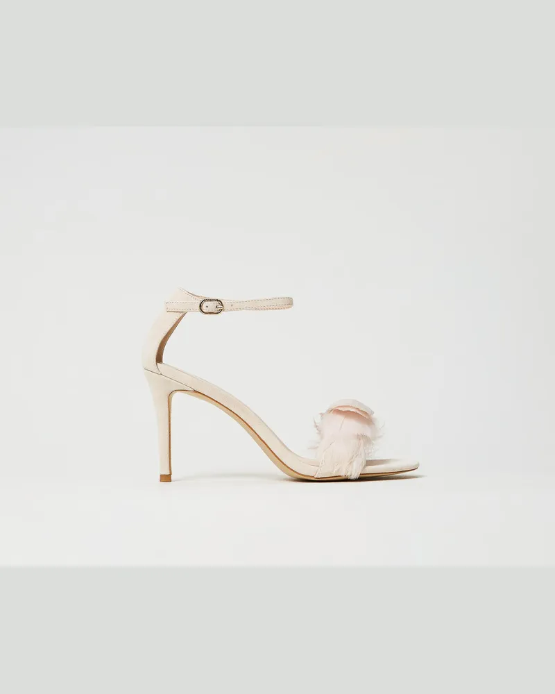 Twin-Set Schuhe - Ledersandalette mit Federn, „Old White", Größe „old