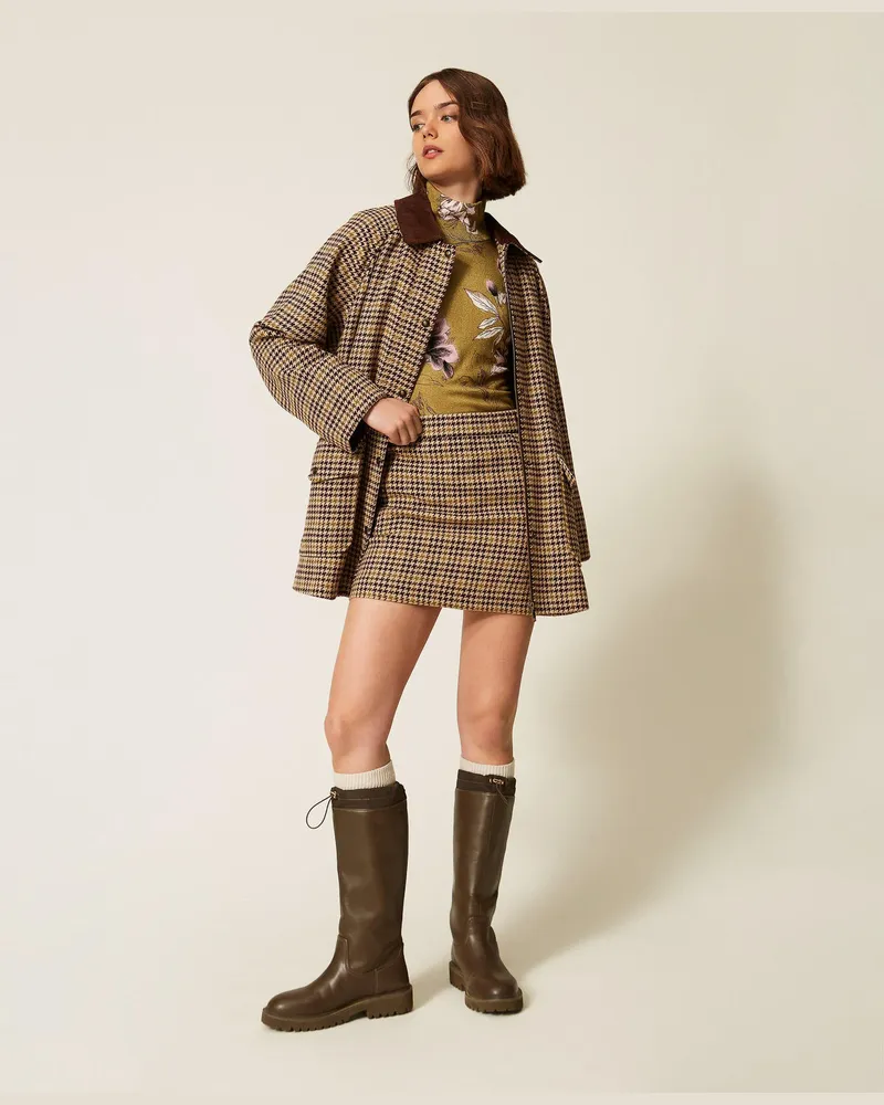 Twin-Set Kurzer Jacquard-Rock mit Hahnentrittmuster Hahnentrittmuster