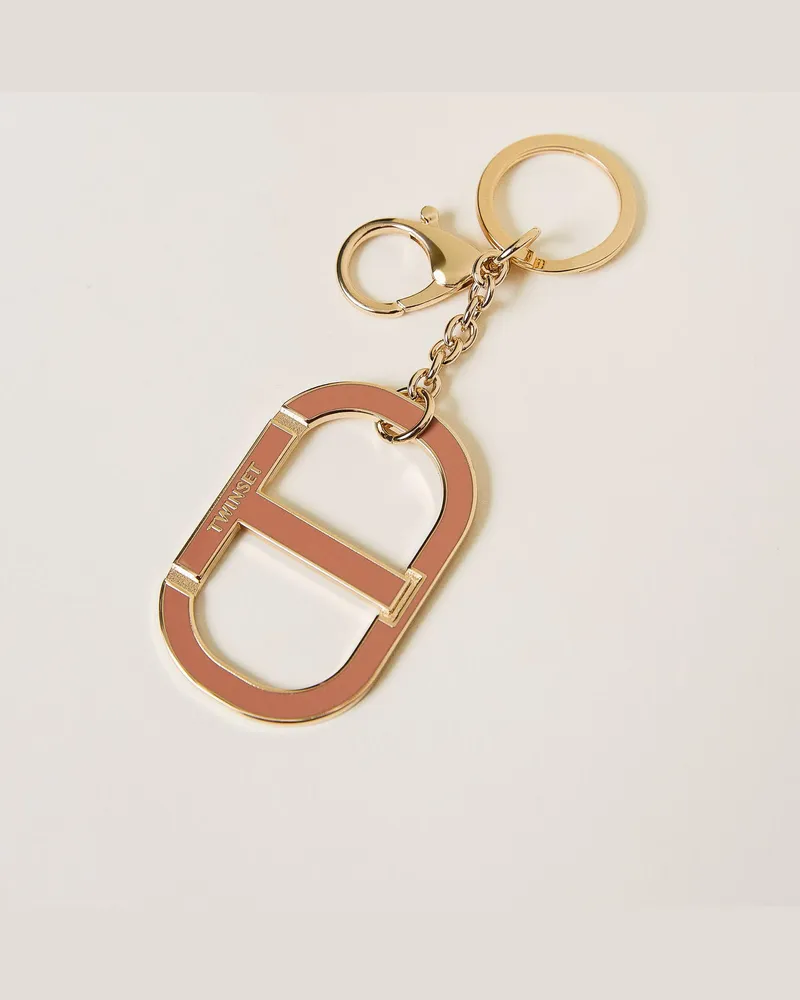Twin-Set Accessoires - Schlüsselanhänger mit lackiertem Oval T-Logo, Pink Mousse, Einheitsgröße Pink