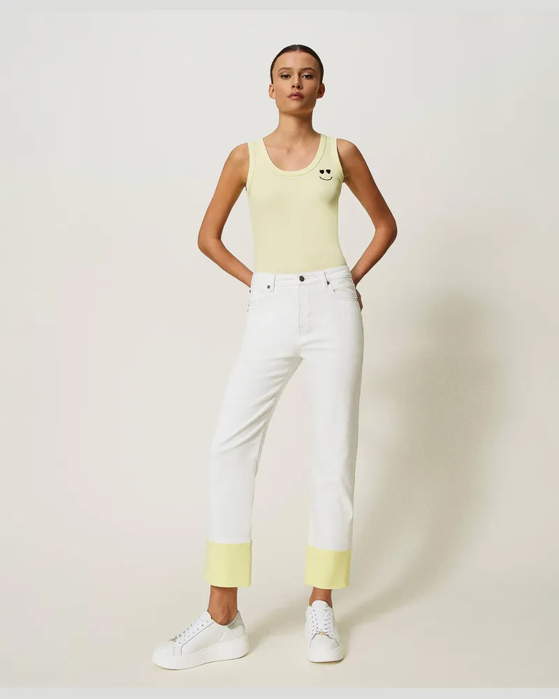 Actitude by Twinset Hosen - Hose aus Bull-Denim mit Aufschlag, "Papers"-Weiß, Baumwolle, Größe Papers-weiß