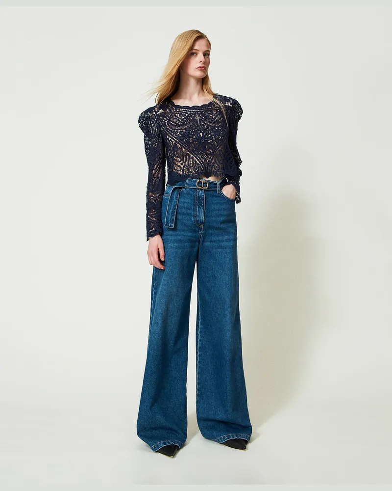 Twin-Set Wide-Leg-Jeans mit Gürtel, Denim, Größe: 27 