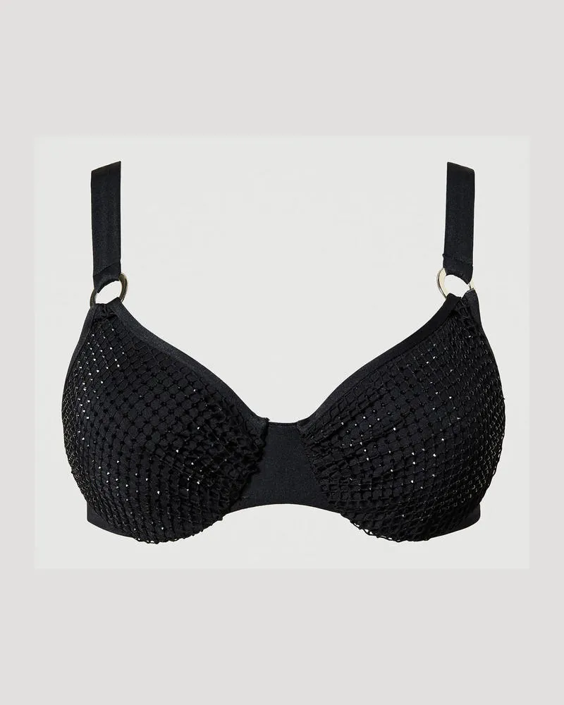 Twin-Set Bademode - Bügel-Bikinitop mit Strasssteinnetz, Schwarz, Größe: 2-B 