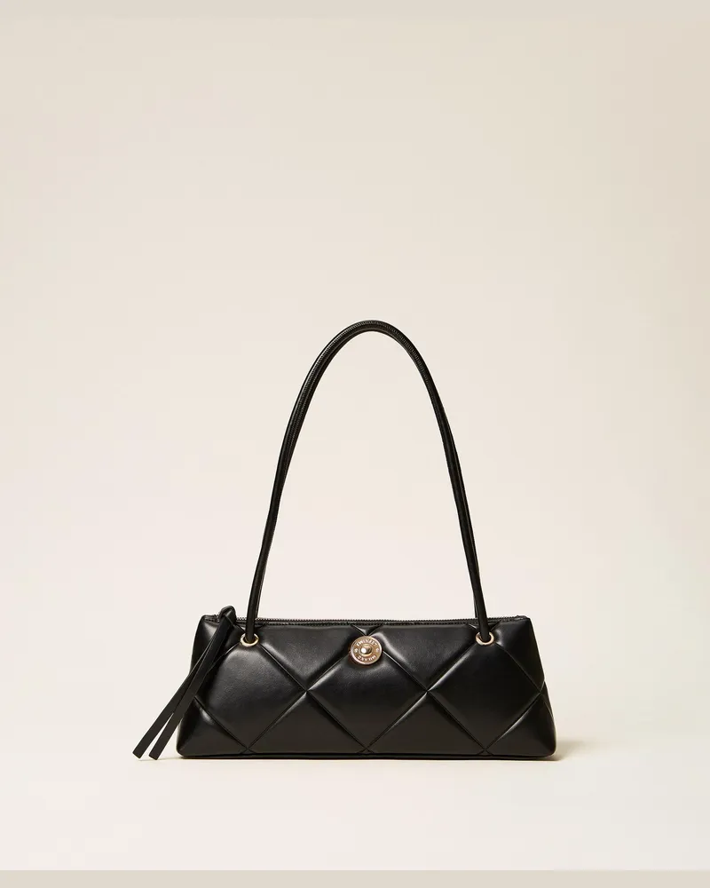 Twin-Set Gesteppte Bowling-Bag mit Logo, Damen, Schwarz Schwarz