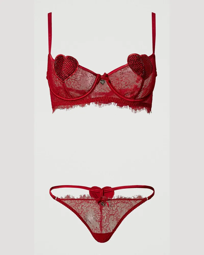 Twin-Set Unterwäsche - Balconette-BH und Stringtanga aus Spitze, Venedigrot, Größe: 3-B 