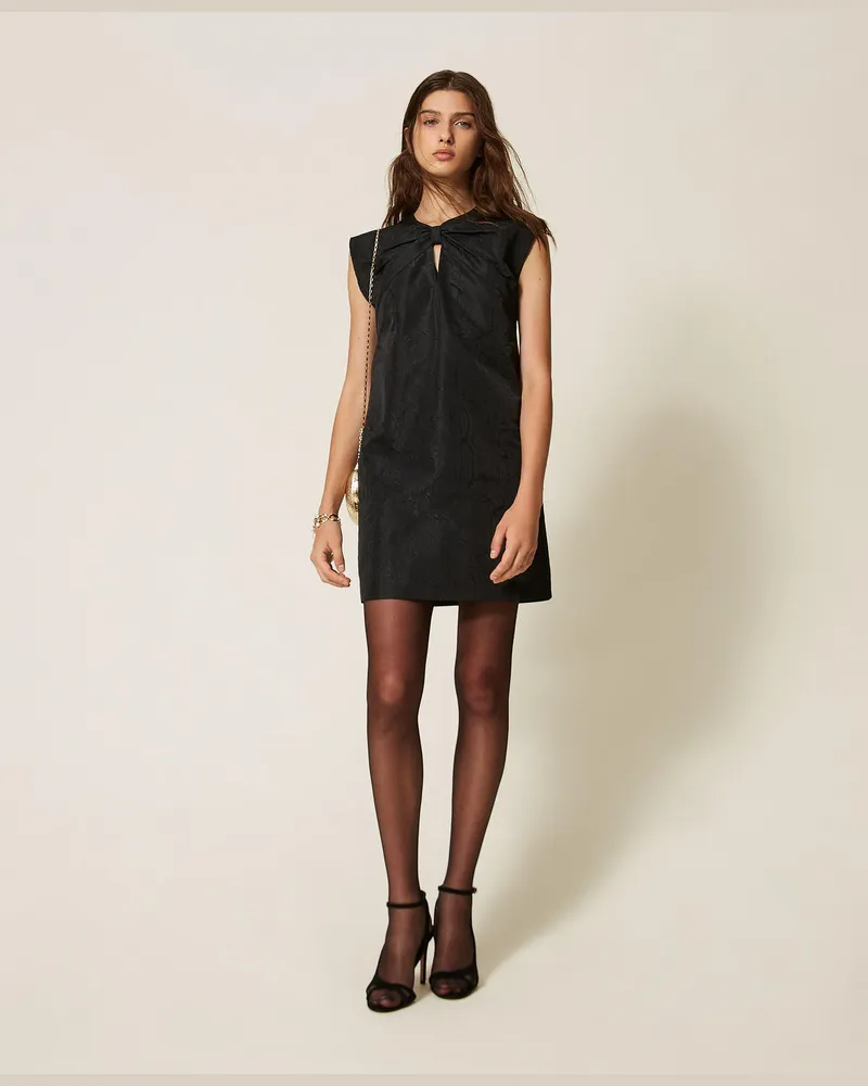Twin-Set Kurzes Kleid aus Moiré-Stoff mit Schleife Schwarz