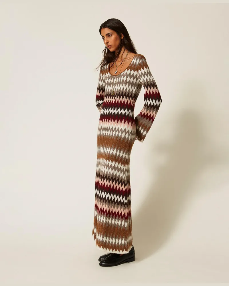 Actitude by Twinset 2-in-1-Maxistrickkleid mit Jacquard-Verarbeitung Jacquard