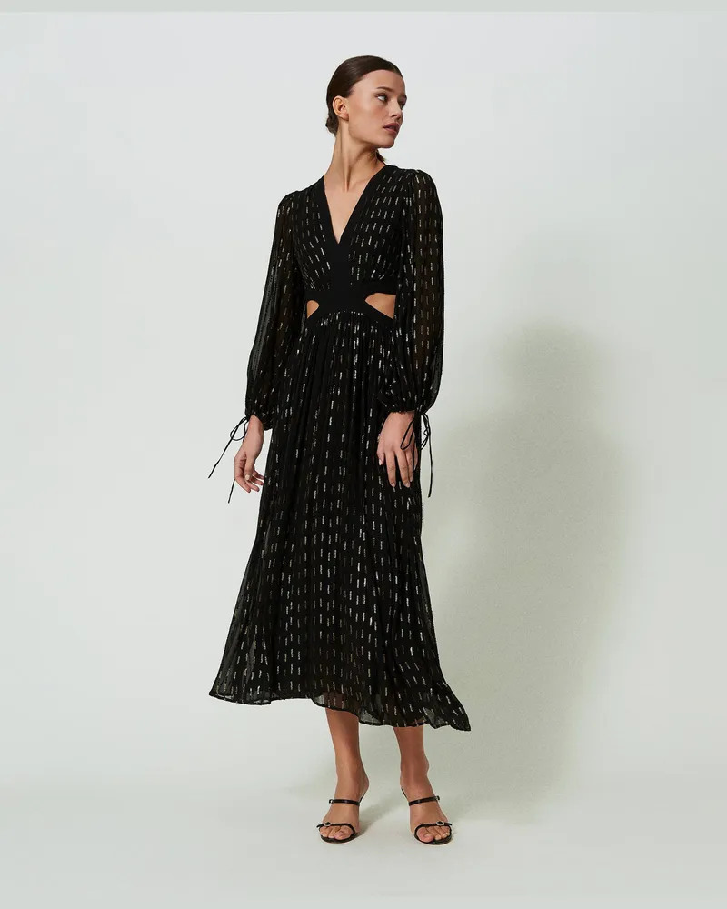 Twin-Set Kleider - Maxikleid aus Georgette mit Stickerei, Schwarz, Paillettes, Größe Schwarz