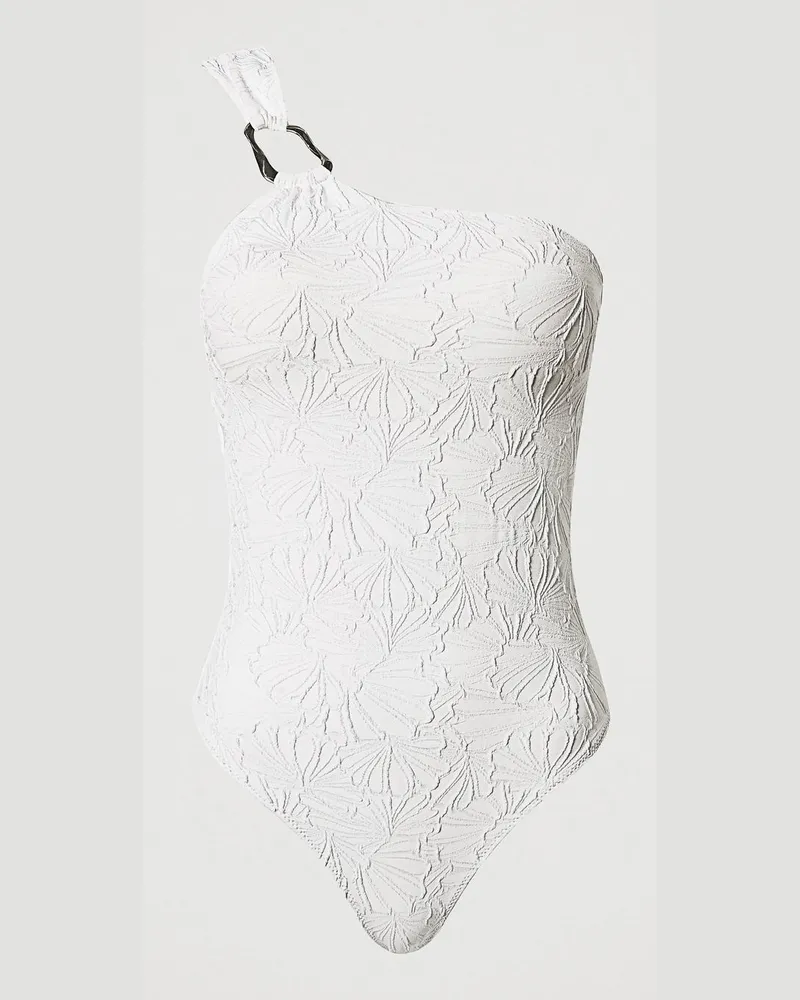 Twin-Set Bademode - Einschultriger Badeanzug aus Jacquard, Sugar Weiß, Größe Sugar
