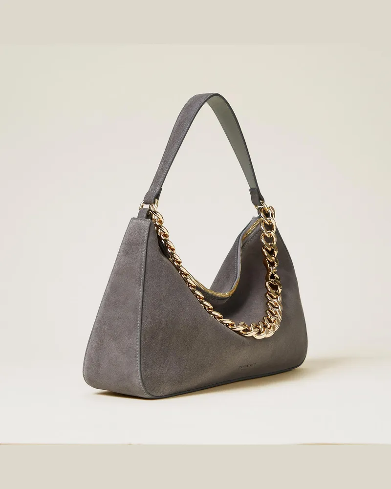 Twin-Set Taschen - Mittelgroße Tasche 'Liliane' aus Rauleder, Mittelgrau-Melange / Gold, Einheitsgröße 