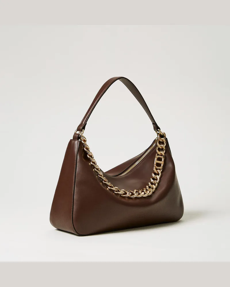 Twin-Set Taschen - Mittelgroße Tasche 'Liliane' aus Leder, Kaffee, Einheitsgröße 