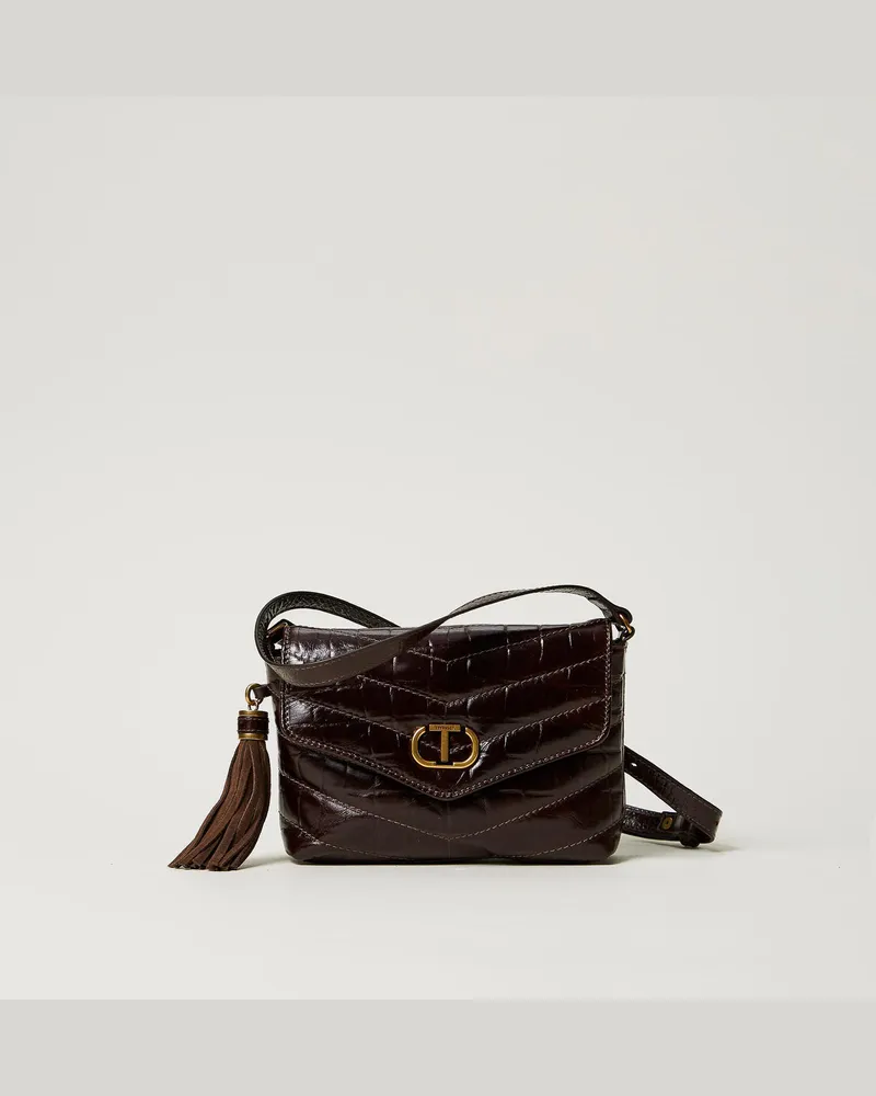 Twin-Set Taschen - Kleine Umhängetasche „Dreamy" aus Leder mit Krokoprägung, Kuvertürenbraun, Einheitsgröße 