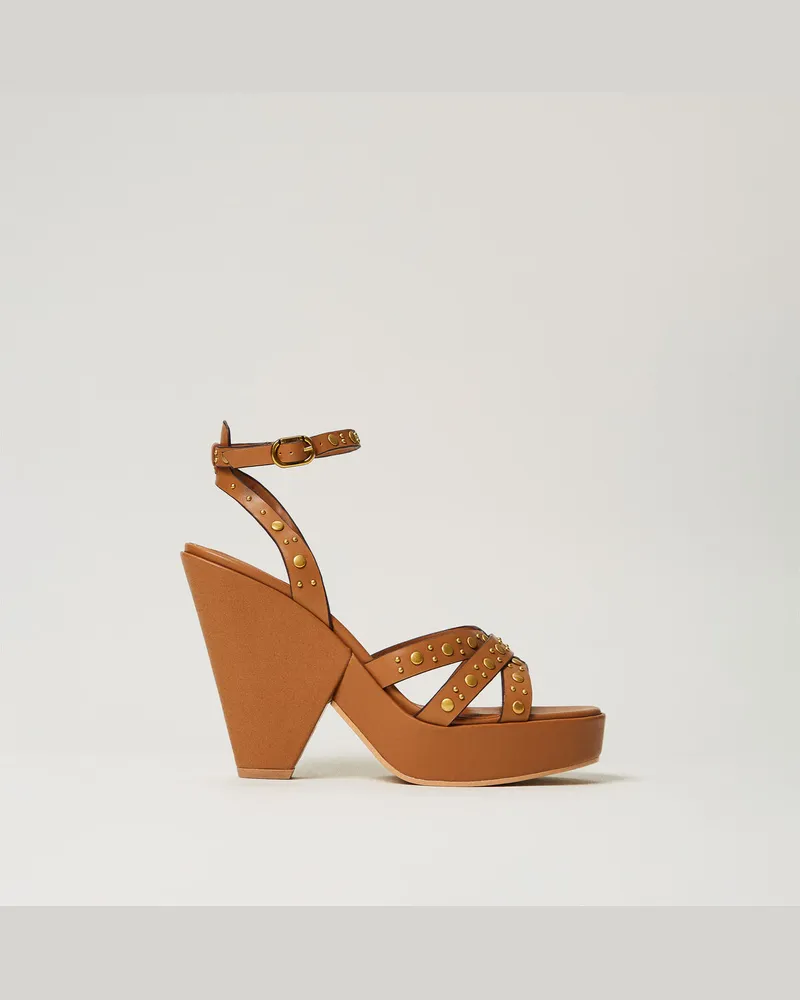 Twin-Set Schuhe - Plateausandalette aus Leder mit Nieten, Größe Leder
