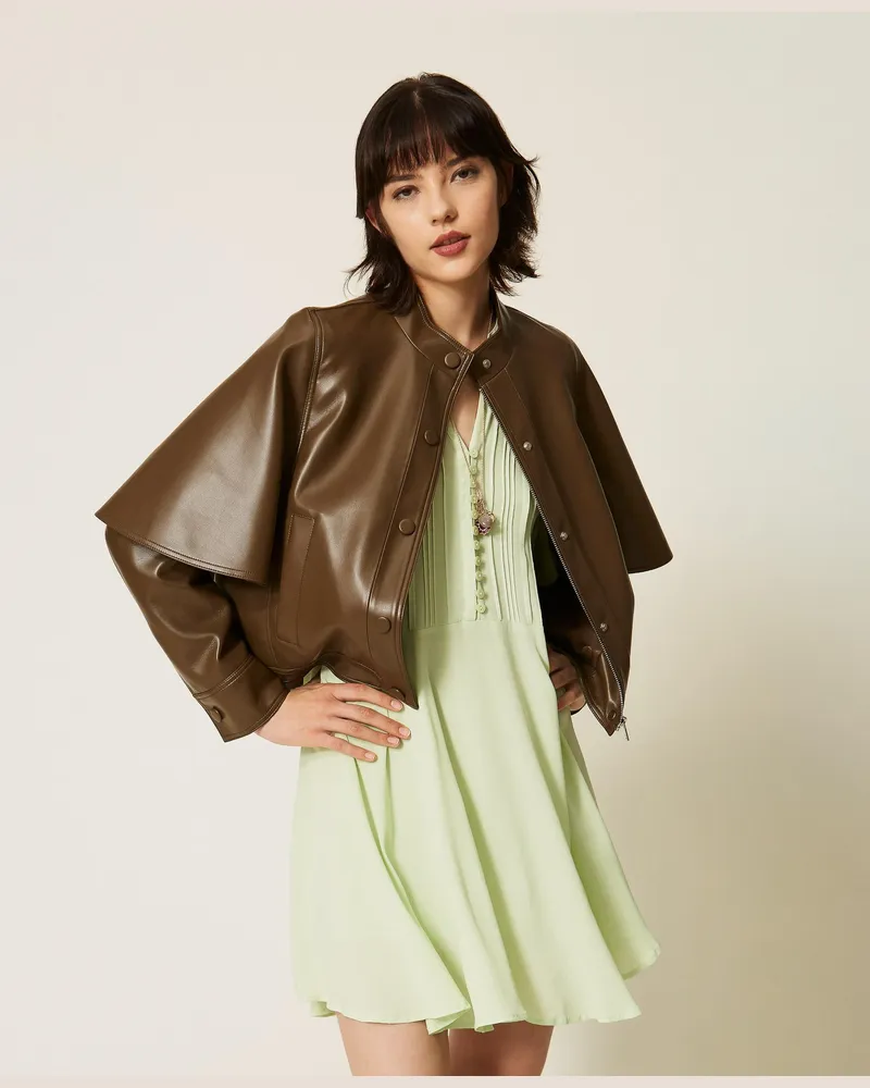 Twin-Set Cape-Jacke in Lederoptik, Damen, Buchengrün Buchengrün